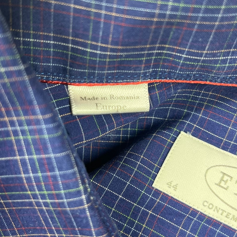 Eton Button Down Mens XL Blue Micro Check Contemporary Fit Cotton Dress Shirt - Picture 5 of 11